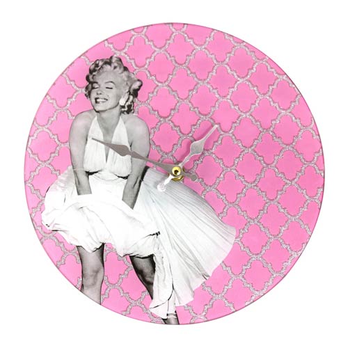 Marilyn Monroe White Dress Pink 10-Inch Glass Clock